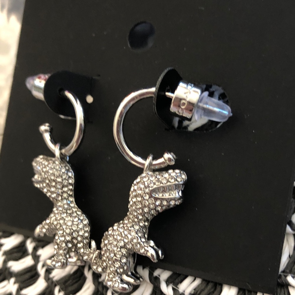 Authentic new Coach Silver Crystal Dinosaur Drop Earrings - Picture 4 of 10
